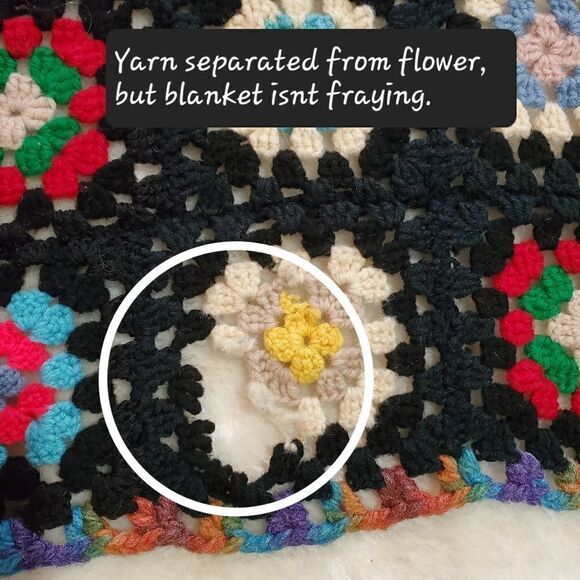 Handmade Black and Floral Afghan Lap Blanket, Approximately 30" x 42" - Picture 2 of 5
